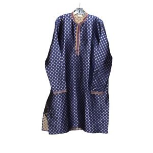 Sonisha Blue Gold Brocade Kurta Tunic Mens 42 India Formal Sherwani Style